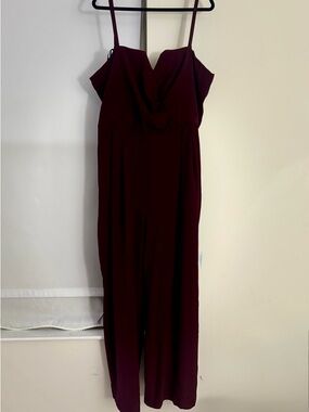 City Chic Wine Burgundy Draped Jumpsuit with Spaghetti Straps